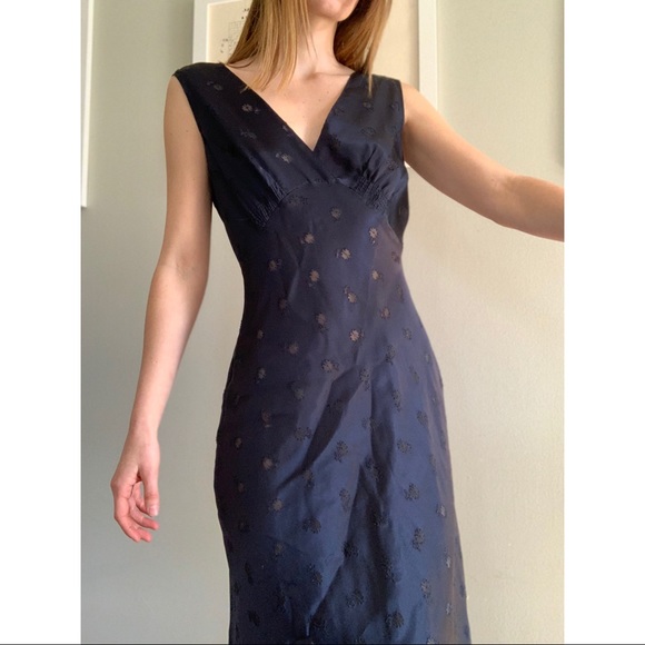 Vintage Other - Vintage Dark Blue Floral Long Satin Nightgown